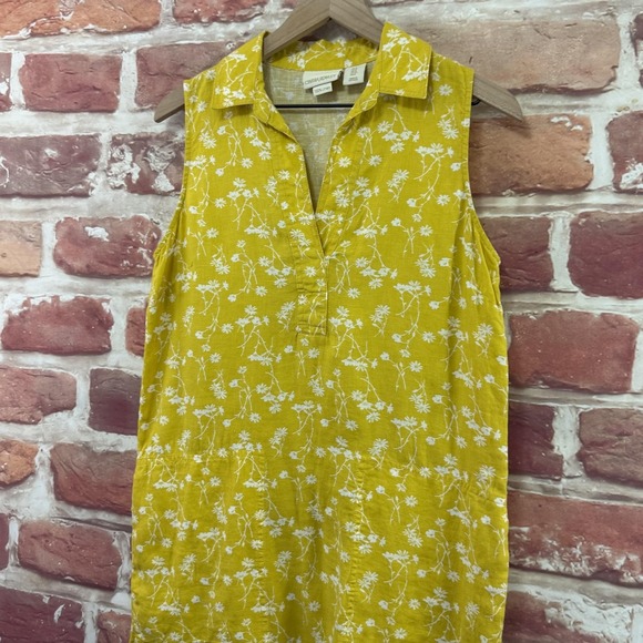Cynthia Rowley Dress Women's 4 Yellow Cottage Ditsy Floral Vine Linen Sundress - Picture 4 of 8